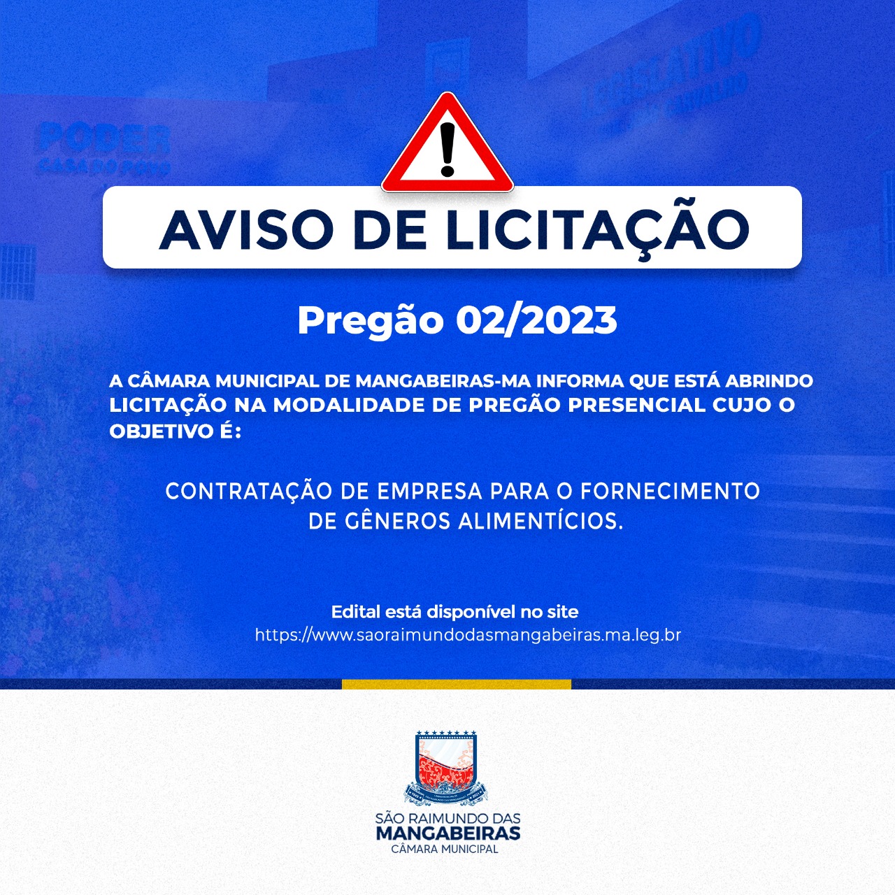 Câmara de Mangabeiras abre licitação para fornecimento de gênero  alimentício